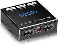 HDMI Splitter 4K 60Hz 1x2 1080P 120Hz HDCP HDR 18Gbps UHD D-olby Vision Atmos Scaler 4K EDID 1080P Dual Monitors HDMI 2.0 Splitter 1 in2 out for PS5,SkyQ,Xbox, Fire Stick BluRay Apple TV Projector