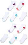 Fruit of the Loom Girls' 10-Pair Everyday Soft Ankle Socks Casual, White, Shoe Size: 4-11 (Pack of 10)