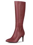 Allegra K Women's High Heels Pointed Toe Stiletto Heel Knee High Boots, Burgundy, 8