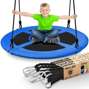 Outdoor Spinner Saucer Tree Swing - Hanging Tree Round Circular Flying Saucer w/Rope Straps, Cushion Padded Metal Frame, Polyester Fabric Seat, for Kids & Adult