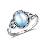 KRFY 925 Sterling Silver Moonstone Rings for Women 18K Gold Plated Handmade Oval Synthetic Moonstone Victorian Style Solitaire Ring