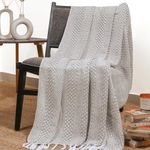 RAJRANG Rustic Farmhouse Cotton Throw Blanket with Fringe - 50 x 60 Inch - Vintage Comfy Boho Room Decor Blankets Sofa Bed Living Room Throws- Oatmeal