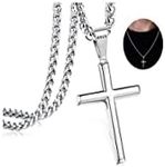 Thunaraz 925 Sterling Silver Cross Necklace for Men Women with 3MM Stainless Steel Strong Durable Wheat Chain 18K White Gold Plated Crucifix Pendant Necklace Jewelry 20 Inches