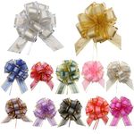 Scettar 12 Pcs Pull Bow 6 in Large Pull Bows 12 Colors Gift Wrap Bows Organza Pull Bows Wrapping Pull Bow Ribbon Wedding for Gift Wrapping, Wedding Cars, Baskets, Christmas Wrapping, Party Decorations