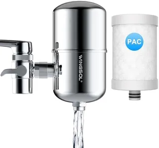 WINGSOL Stainless-Steel Faucet Water Filter, Faucet Mount Water Filtration System, Tap Water Filter, Reduce Chlorine, Heavy Metals and Bad Taste, 320G Long Lasting WS-FM001-PAC (1 Filter Included)