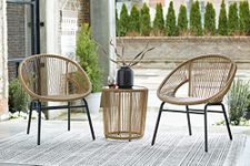 DEVOKO Outdoor 3 Piece Patio Rope Bistro Set with Chair & Glass Top Side Table for Garden, Pool, Balcony, Deck, Lawn (Beige)