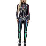 Womens Halloween Skeleton Print Skinny Jumpsuit Stretch Cosplay Costume Sexy Bodycon Bodysuit(Style F, M)