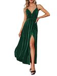 BerryGo Women's Sexy Deep V Neck Backless Floral Print Split Maxi Party Dress, B-velvet-emerald Green, 4-6