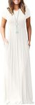 MISFAY Women Short Sleeve Loose Plain Maxi Dresses Casual Long Dresses Pockets, White, Small