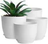 Whonline Plastic Plant Pots, 4 Pack 10/9/8/6 Inch Large Planters White Flower Pots for Indoor Outdoor Plants with Drainage Hole and Tray, Modern Decorative Pots for Home Garden