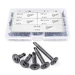 Metal Screws Self Tapping, 190pcs Stainless Steel Screws Set Assorted Round Head Self Drilling Screws for Wood Drywall Metal Plastic Panels Sheet Metal Screw (black)