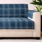 STITCHNEST 'Artisoul Series' Chenille Sofa Cover 3 Seater Fully Covered with 2 Hand Rest Covers | Premium Heavy Fabric, Washable & Fade Resistant | Blue Sofa Protector with Tassels | Size 70x60 Inch
