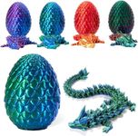 3D Printed Dragon in Egg, Articulated Dragon Crystal Dragon Egg, Flexible Joints Dragon Fidget Toy Easter Egg Hunt, Home Office Decor Executive Desk Toys for Kids Adults (Green)