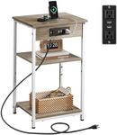 WLIVE Side Table with Charging Station and USB Ports, Small End Tables for Small Spaces, 3-Tier Nightstand with Adjustable Shelf, Bedside Tables, Living Room, Bedroom, Greige