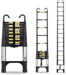 Dajianglx Telescoping Ladder, 15.5FT Aluminum Extension Foldable Ladder with Hooks & 2 Triangle Stabilizers, 330lbs Capacity Collapsible Non-Slip Feet Ladder for Household RV Attic Outdoor Work Black