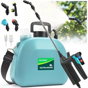 SYLSTAR Battery Powered Garden Sprayer 8L, Upgrade Electric Weed Sprayer with 3 Mist Nozzles, USB Rechargeable Handle, Retractable Wand and Adjustable Shoulder Strap, Water Spray for Lawn (Blue)