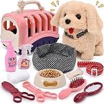 G.C 13Pcs Dog Toys for Kids Girls, Walking Barking Electronic Interactive Stuffed Dog Plush with Carrier & Accessories Toys Pretend Play Puppy Pet Care Playset, Gifts for Little Girls 3 4 5 6 Year Old
