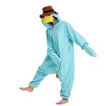 FYBR Blue Duck Platypus Adults Men Women Pyjamas Onesie Blue Cute Cartoon Animal Cosplay Sleep suit Costume (Large)