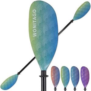 WONITAGO Kayak Paddles Fiberglass Paddle with Nylon Blades, Floating Adjustable Kayaking Oars, 3 Piece, 230-250cm/90-98 inch Wave Green