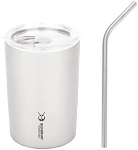 SILVERANT Titanium Ultralight 400ml/14 fl oz Double Wall Coffee Cup With Titanium Straw & Drawstring Case