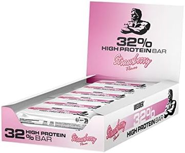 WEIDER 32% Protein Bar, délicieuse barre protéinée enrobée de chocolat fin, haute teneur en protéines, barre énergétique, snack musculation, Fraise, 12 x 60 g