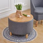 Simple&Opulence Modern Round Storage Coffee Table Ottoman for Living Room Bedroom, Accent Drum Side Table, Nightstand, Footstool, Sofa End Table with Wood Lid Tray and Solid Wood Legs (Grey)