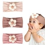 Wbgraceful 3Pcs Baby Flower Headbands, Flower Baby Girl Headbands Nylon Newborn Headbands Infant Headbands,for Newborn Baby Girls Infant Toddlers Kids Birthdays Photo Props (Khaki/Pink/Beige)