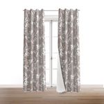 BFAM 100% Blackout Curtain for Bedroom Thermal Insulated Floral Print Blackout Curtains Double Layer Full Room Darkening Curtains with White Liner, Set of 2 Curtains, 8 Feet, Brown