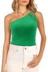 BETTE BOUTIK Womens One Shoulder Tops Summer Sleeveless Ribbed Tank Top Casual Slim Basic Tees Blouse Green Large