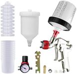 Paint Sprayer,HVLP Spray Paint Gun with 1.7mm Nozzle 600CC Cup,Paint Sprayer Gun Set 10pcs 20Ounce Disposable Mixing Cups & Locking Air Pressure Regulator Gauge for House Painting (1.7MM-Red)