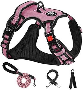 NESTROAD No Pull Dog Harness, Adjustable Oxford Dog Vest Harness with Leash, Reflective No-Choke Pet Harness with Easy Control Soft Handle for Large Dogs(Large, Pink)