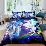 Feelyou Galaxy Dreamcatcher Duvet Cover Kids Girls Rainbow Unicorn Printed Bedding Set Cartoon Unicorn Comforter Cover Magical Animal Bedspread Cover Bedroom Collection 2Pcs Twin Size