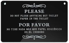 Please Do Not Flush Bathroom Sign for Business (3.5 x 5.6 in) - English and Spanish - Restroom Sign - Airbnb Sign (Black)