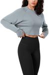 ODODOS Modal Soft Long Sleeve Cropped Sweatshirts with Thumb Hole for Women Crew Neck Pullover Crop Top, Grey Blue, X-Small