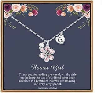 Flower Girl Gifts for Girls, Silver Heart Initial G Necklace Flower Girl Proposal Dainty Flowers Letter Necklace Gifts for Girls from Bride, Wedding Gift Necklaces