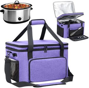 Wigojoy Slow Cooker Carrying Bag, Double Layer Insulated Design Slow Cooker Carrier with Removable Hard Liner and Pot Lid Fastener for 6-8 Quart Crock Pot, Purple