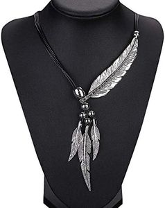 Wcysin Women Girls Antique Vintage Time Necklace Sweater Chain Pendant Feather Pendant Necklace Silver