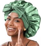 YANIBEST Large Jumbo Satin Hair Bonnets for Sleeping Double Layer Satin Lined Shower Cap for Women Men Cap for Curly Natural Hair,Green