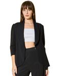 Buynewtrend Sleek Black Open Front Solid Women's Blazer (Small, Black)