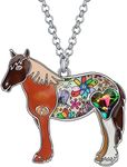 BONSNY Enamel Running Horse Necklace Pendant Chain Zinc Alloy Animals Lovers Gifts for Girls, 29mm x 49mm, enamel, No Gemstone