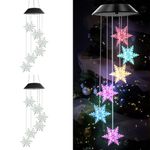 hardoll Solar Powered Decorative Hanging Light Windchimes Snowflake Shaped Multicolor Waterproof Outdoor Home Garden Yard (Pack of 2)