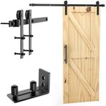 Signstek 6.6FT/200CM Sliding barn Door kit for Interior Wooden Sliding Door Wardrobe Track - for Interior Hardware Door Black with Floor Guide (I-Shaped Hanger)