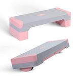 NORTHERN STONE 2-in-1 Aerobic Step with Body Balance Board Workout, 80 x 28cm platform size with 3 Level Height Adjustable 10cm 15cm 20cm Fitness Levels (Grey - Pink)