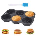 Les-Theresa 4/6 Cavities Silicone Hamburger Mould, Hamburger Bun Pan Reusable Burger Bun Baking Tray, Non-Stick Perforated Burger Bread Mold for Microwave, Oven, Fridge and Dishwasher (01)