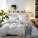 MOHAP Bedding Double Duvet Cover Set Bedding 1 Duvet Cover with 2 Zippers and 2 Pillowcases Plain Brushed Microfiber White