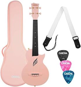 CASCHA Concert Ukulele Set Carbon Fiber I Carbon Ukulele Starter Kit with 3 Picks & Bag I Ukulele Set Fluorocarbon Strings I Small Hawaiian Guitar for Beginners & Advanced I Pink