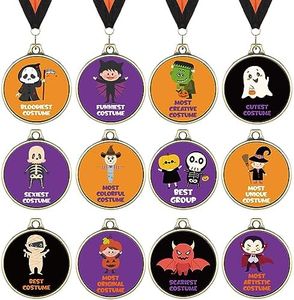 Sasylvia 12 Pcs Halloween Costume Contest Award Medals Halloween Contest Medals Cute Costume Awards Pumpkin Bat Skeleton Witch Halloween Trophy for Kid Adult Party Supplies Decoration, 12 Style