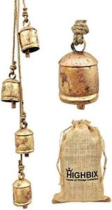 HIGHBIX Harmony 4 Cow Bells Cluster on Rope Large Rustic Vintage Lucky Cow Bells On Rope Wall Hanging Décor (Gold)