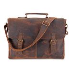 moonster Leather Messenger Bag for Men Rustic Messenger Bag for Women – Handmade Full Grain Distressed Buffalo Leather – 16 Inch Laptop Bag with Padded Compartment + Pockets & Adjustable Strap