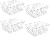 14" Upright Freezer Storage Baskets, White Wire Storage Bins Large Bakset for Freezer, Pantry, Bathroom Organizing, Set of 4